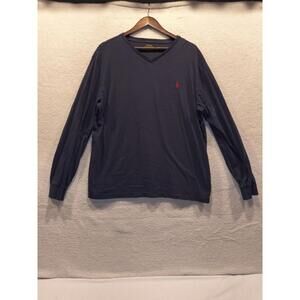 Polo Ralph Lauren Long Sleeve T Shirt Men's XL Blue V Neck Red Small Pony Logo